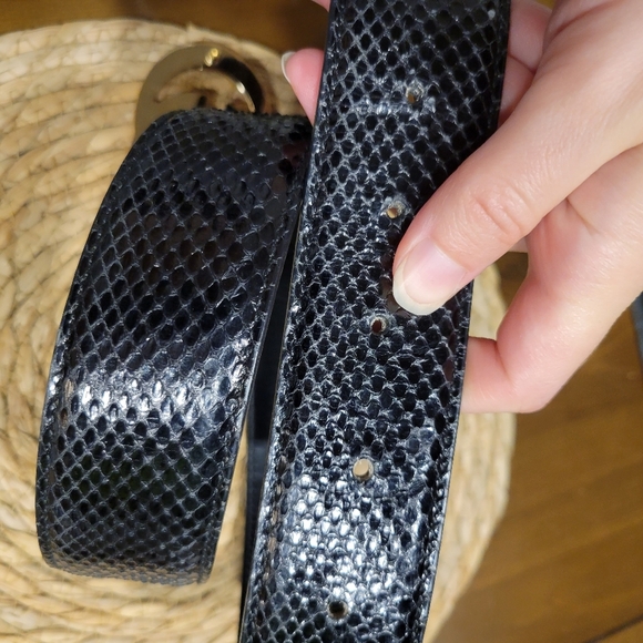 Vintage GUCCI Black Python Snake Leather Belt Gold Buckle GG Size 85 - Picture 7 of 12